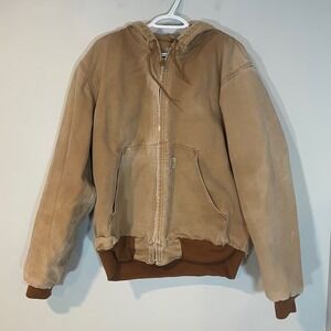 VTG Carhartt J131 BRN Thermal Lined Workwear Jacket L Tan Hooded Full Zip Men